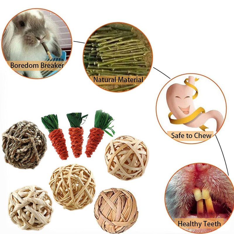 mellystore Rabbit Chew Toy 8PCS Small Animals Chew Toy Rabbit Chew Balls Hamster Chew Toy Guinea Pig Toy Natural Chew Balls for Small Animals Rabbits Chinchillas Hamsters - PawsPlanet Australia