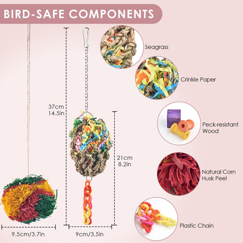 KATUMO Bird Toys, Bird Shredder Balls Parrot Foraging Toys Nesting Chew Toys Cage Accessories for Conure Quaker Parakeet Lovebird Budgie Finch Canary Small Birds - PawsPlanet Australia