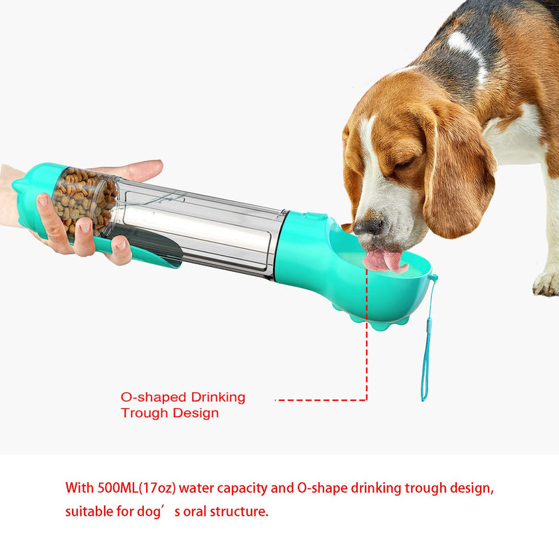 [Australia] - HEYPORK Multifunctional Portable Dog Water Bottle,BPA-Free Leak Proof Water Dispenser Drinking Bowl Bottles for Pet Outdoor Travel,with Waste Shovel,Food Storage,Dog Waste Bag Storage (17oz,Blue) 