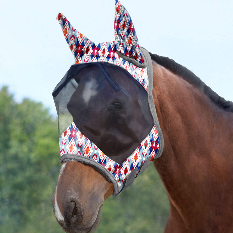 Harrison Howard CareMaster Horse Fly Mask Standard with Ears UV Protection for Horse-Tribal Rhombus Cob (Medium) Tribal Rhombus - PawsPlanet Australia