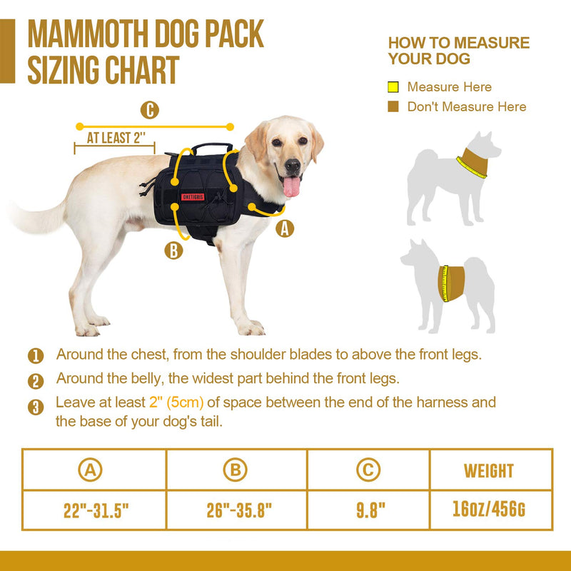[Australia] - OneTigris Dog Backpack for Hiking Nylon Dog Harness Backpack with Side Pockets for Large Dog with 22"-31.5" Neck Girth and 29"-35.8" Chest Girth Black 