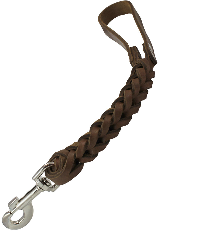 [Australia] - Dogs My Love Brown Leather Braided Dog Short Traffic Leash 12" Long 4-Thong Square Braid for Large Breeds 