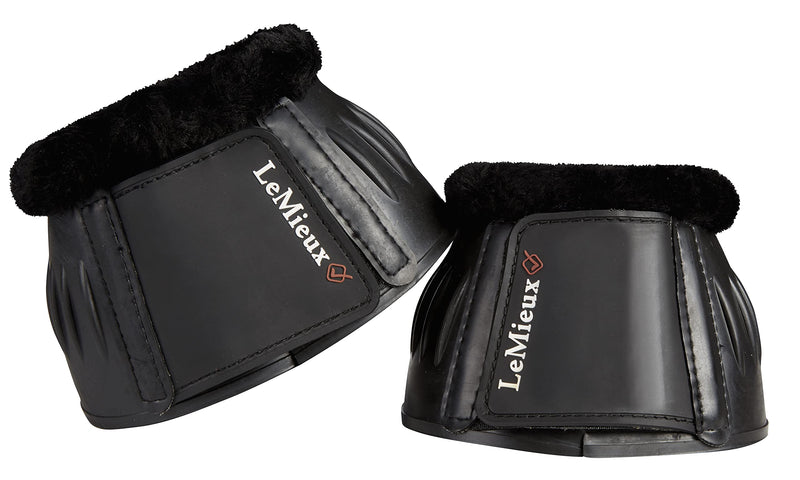 LeMieux Fleece Rubber Bell Over Reach Horse Boots Pair with Soft Fleece Collar and Double Lock Closure - All Purpose Equestrian Footwear S Black - PawsPlanet Australia