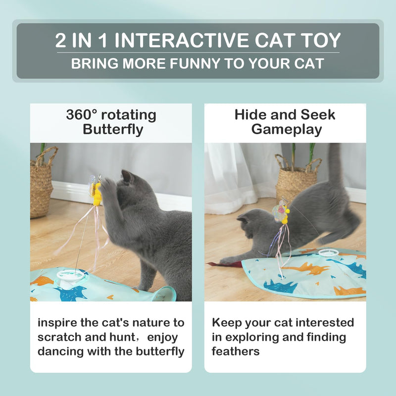 Petiepaw 2 in 1 Cat Toy, Indoor Interactive Cat Toy, Rechargeable Motion Activated Automatic Cat Hunting Toy/Moving Butterfly/Feather Kitten Toy - PawsPlanet Australia