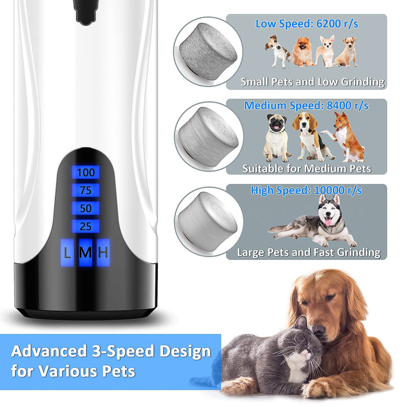 YABIFE Dog Nail Grinder and Clipper, Dog Nail Trimmer, Super Quiet Dog Nail File, Pet Nail Grinder with Dog Nail Scissor, for Small Large Dogs Cats Claw Care & Grooming,3 Speeds, 3 Grinding Wheels White - PawsPlanet Australia