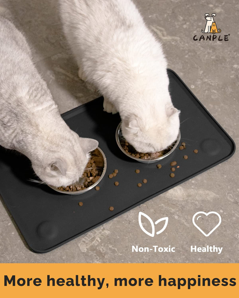 Canple Dog Food Mat, Dog Bowl Mats for Food and Water Raised Edges, with Non Slip Strong Suction Cups Dog Feeding Mat for Floors Waterproof Cats Dogs Food Placemat Tray Made with Food Grade Silicone M:19"x12"(50x30cm) Black - PawsPlanet Australia