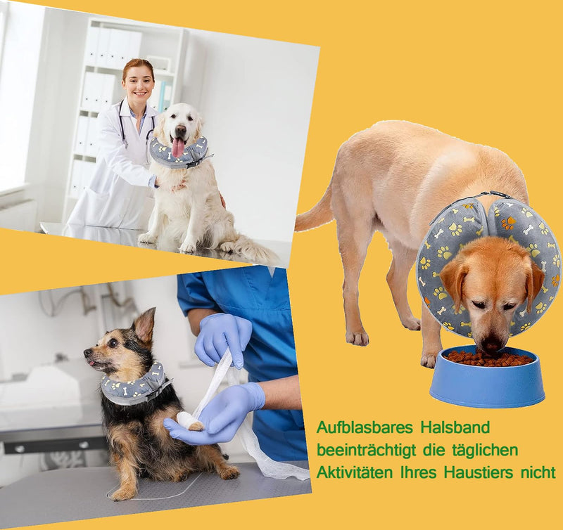 Lollanda Inflatable Neck Brace Dog Adjustable Leak Protection Dog Soft Dog Collars for Recovery Health Neck Brace. (Gray-print, 12"-18") Gray-print 12"-18" - PawsPlanet Australia