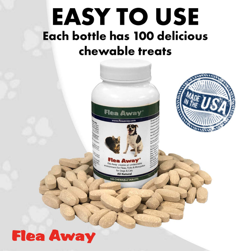 Flea Away All Natural Flea, Tick, and Mosquito Repellent for Dogs and Cats, 100 Chewable Tablets 3 Pack - PawsPlanet Australia