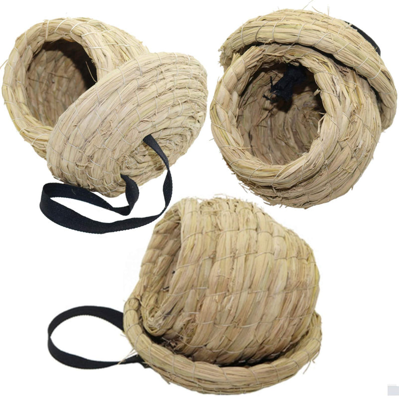 Hamiledyi Birds Nest Straw Eco-Friendly Straw Birdhouse 100% Natural Fiber Bird Nest Hut Cozy Resting Breeding Place with Birds Toy for Medium-Sized Parrots Conures Cockatiel,Large - PawsPlanet Australia