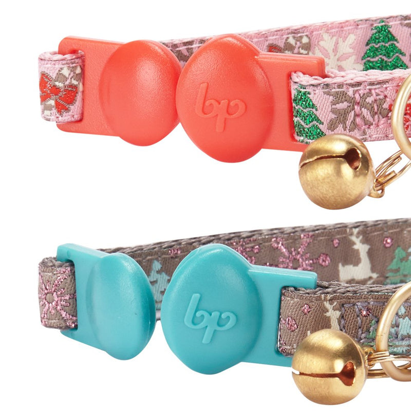 [Australia] - Blueberry Pet 3 Patterns Holiday Celebration Cat Collars 9"-13" Neck Pack of 2 - Christmas Trees 