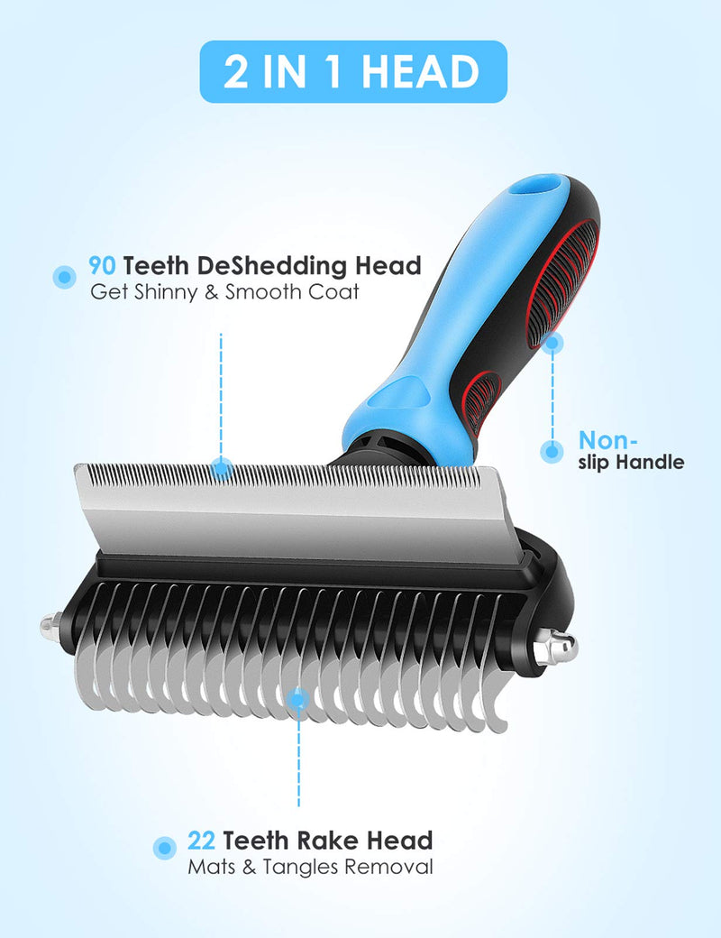 [Australia] - Pet Grooming Brush for Dogs/Cats, 2 in 1 Deshedding Tool & Undercoat Rake Dematting Comb for Mats & Tangles Removing, Reduces Shedding by up to 95%, Great for Short to Long Hair Small Large Breeds 