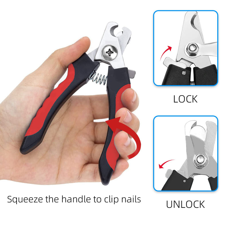 Nepfaivy Claw Scissors Claw Cutter for Dogs and Cats - Professional Claw Clippers Stainless Steel with Nail File, High Quality Claw Care Cutter with Spacer for Pets (Red, L) Red - PawsPlanet Australia