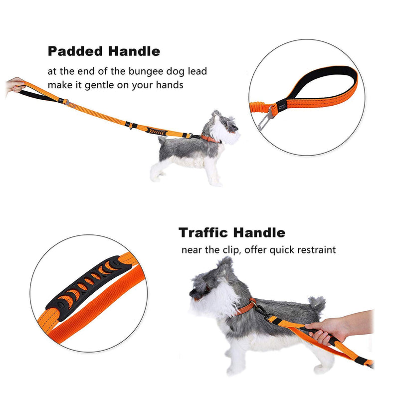 [Australia] - Heavy Duty Dog Leash Especially for Large Dogs Up to 150lbs, 6 Ft Reflective Dog Walking Training Shock Absorbing Bungee Leash with Car Seat Belt Buckle, 2 Padded Traffic Handle for Extra Control Orange-4-6FTHeavy duty dog leash 