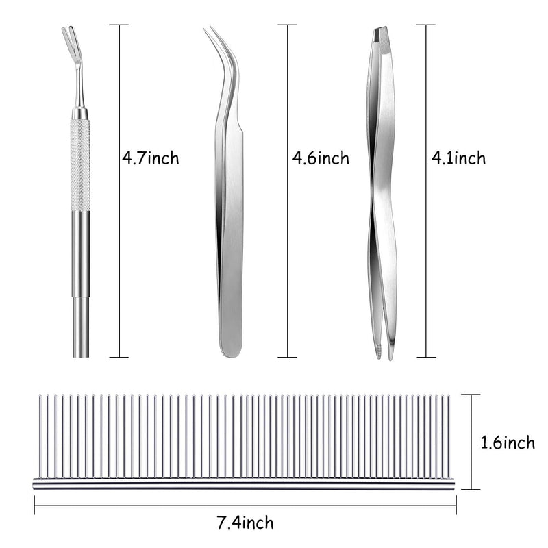 Boao Tick Removal Tool Kit, Include 3 Pieces Plastic Removers, 3 Pieces Stainless Steel Tweezers with Comb for Dog and Cats Fluorescent Green - PawsPlanet Australia