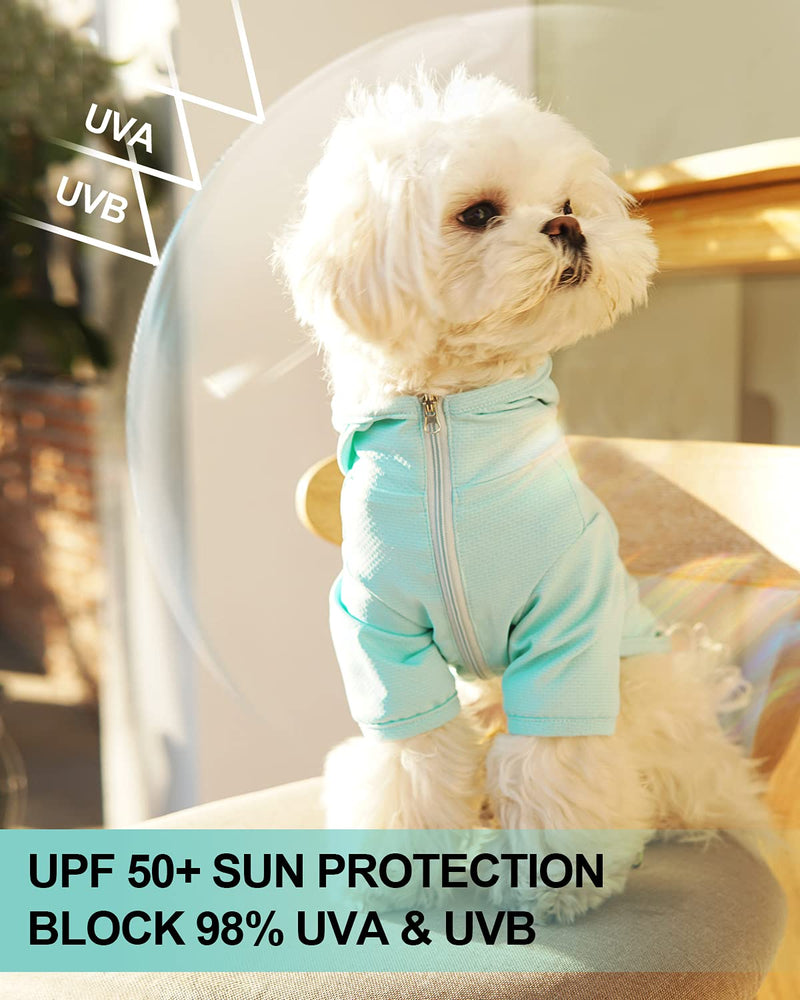 Sun Shield Dog Tee with Hoodie - Sun Shirt for Small Medium Dogs - UV Protection for Spring Summer, Pet Anxiety Relief Sun Protection Vest - Prevents Foxtails, Alopecia - Machine Washable Lightweight Blue - PawsPlanet Australia