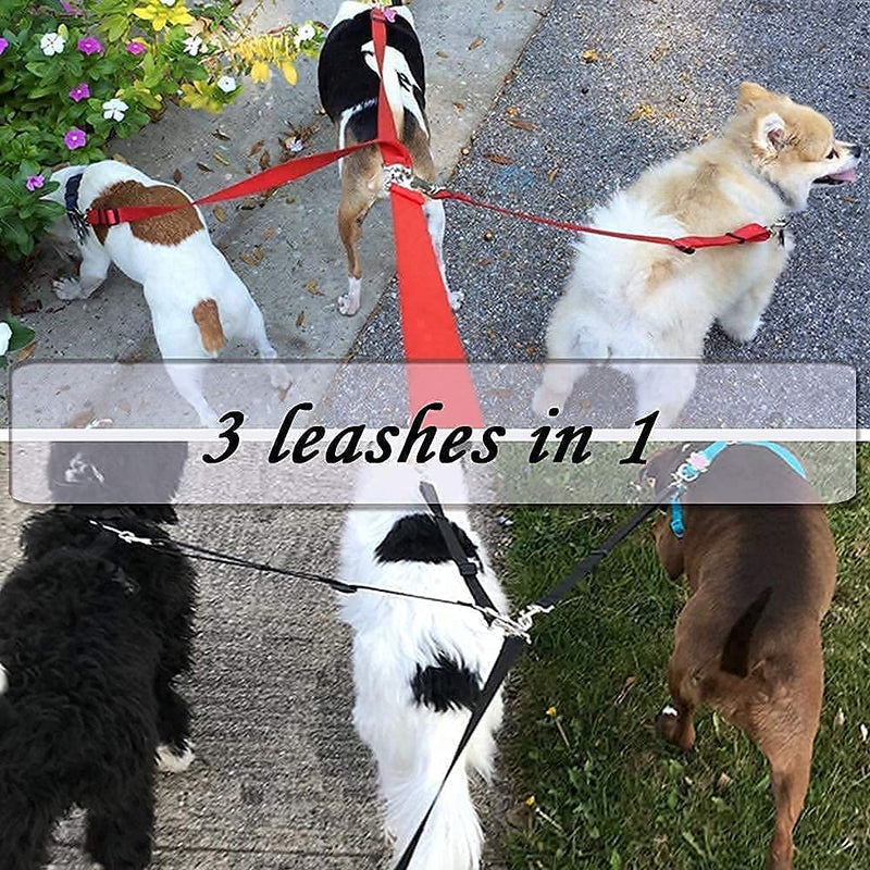 3 in 1 Dog Leashes Multi Pet Leads 3 Way Dog Lead Splitter Pet Triple Lead Coupler Adjustable Detachable Nylon Traction Rope for One/Two/Three Dog Cats Pet Walking (red) red - PawsPlanet Australia
