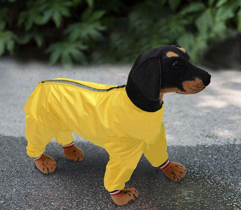 Ctomche Lightweight Packable Reflective Dog Raincoat,Water Resistant,Dog Raincoat With legs,Pet Waterproof Rain Jacket Rainwear Clothes for Small Medium Dogs Yellow-XS X-Small - PawsPlanet Australia