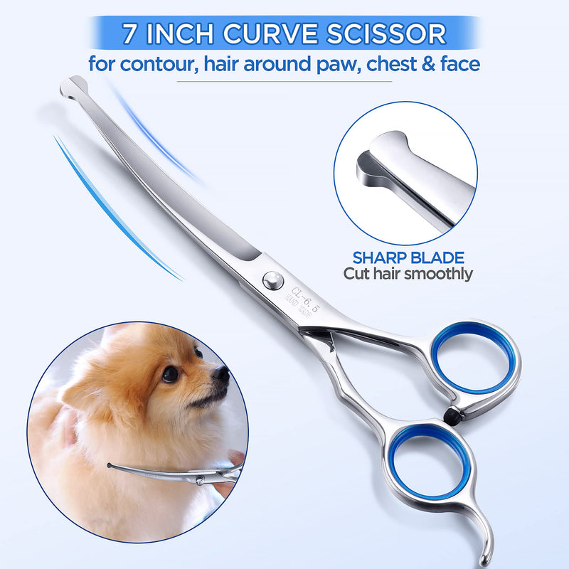 Gimars 6 in 1 Professional 4CR Stainless Steel Safety Round Tip Dog Scissors for Grooming, Heavy Duty Titanium Coated Pet Grooming Scissor for Dogs, Cats and Other Animals Blue 6 in 1 - PawsPlanet Australia