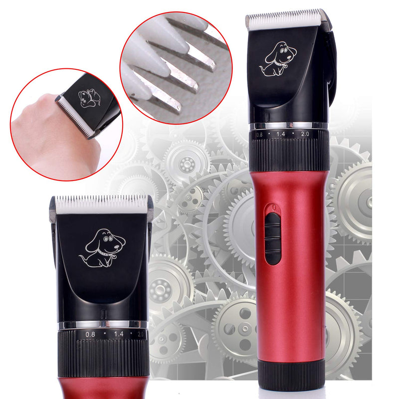 AOSHE Professional Dog Clippers, Low Noise Rechargeable Cordless Pet Dogs and Cats Electric Grooming Clippers Kit with Shears and Comb - Glove Brush Red - PawsPlanet Australia