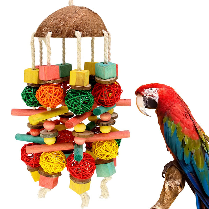 MQUPIN Large Bird Parrot Chewing Toy Strong Upgraded,Parakeet Cage Bite Toys 22 Inch Hanging Chewing Multicolored Natural Wooden Blocks Bird Chewing Toy for Large Parrot Birds African Grey Amazon… Larger-660g - PawsPlanet Australia
