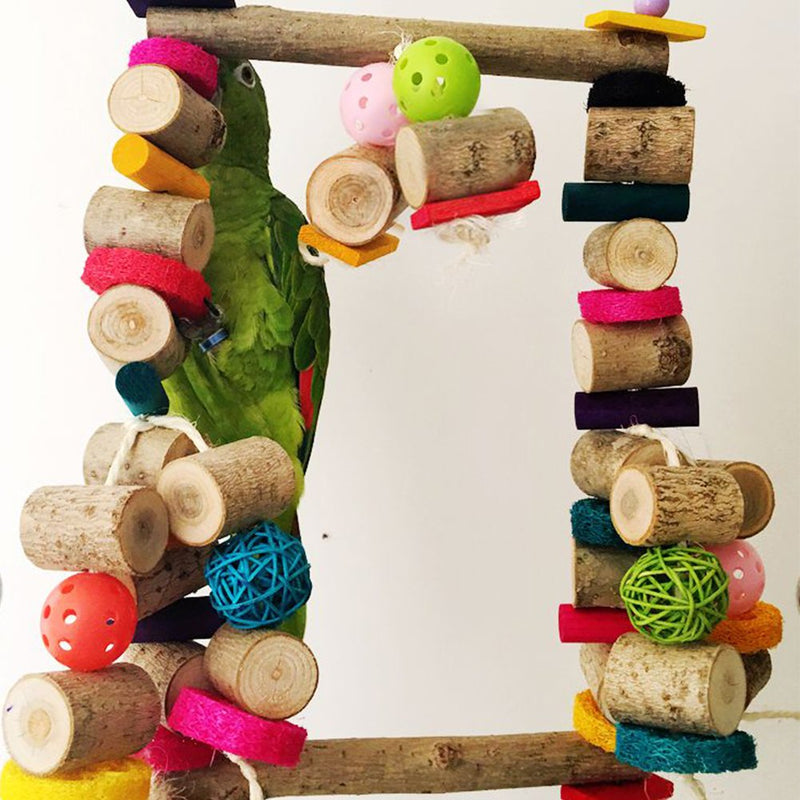 [Australia] - Bonaweite Bird Chewing Swing Toy with Colorful Rattan Balls and Natural Dyed Wooden Blocks for Small, Medium & Large Parrots,Metal Hook to Easily Place onto The Bird Cage or Bird Stand Playground 