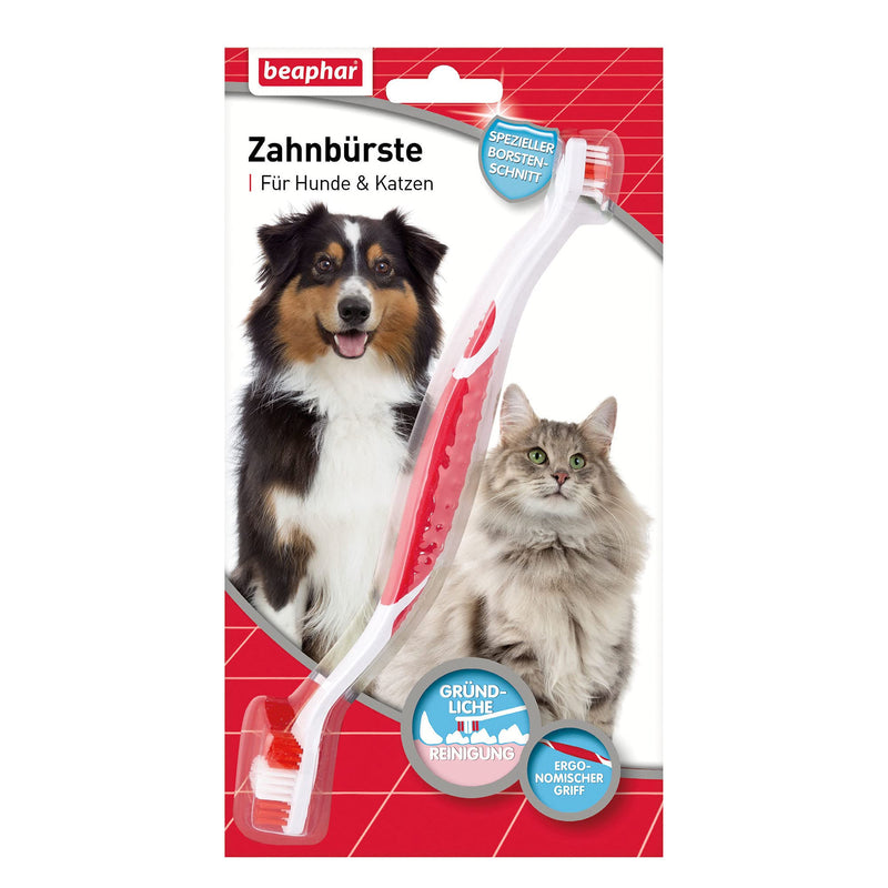 Beaphar toothbrush - for dogs and cats - with special bristle cut for thorough and gentle cleaning - 1 piece, red classic - PawsPlanet Australia