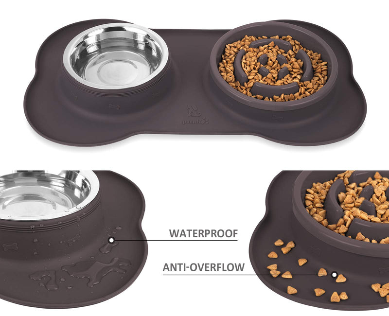 Pecute Dog Bowl Slow Feeder Bloat Stop Pet Bowl Eco-Friendly Non-Toxic No Choking Healthy Design Bowl with No-Spill Non-Skid Silicone Mat Stainless Steel Water Bowl for Dogs Cats and Pets M-13.5oz/bowl Brown Bowl - PawsPlanet Australia