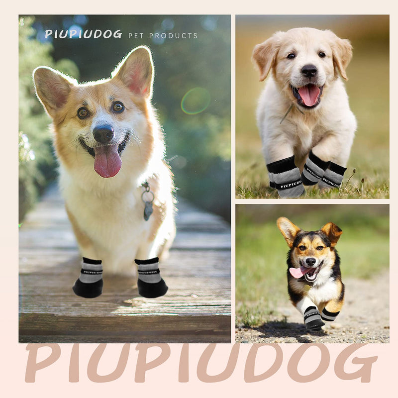 PIUPIUDOG Dog Boots Waterproof Shoes for Small Dogs with Reflective Straps Rugged Anti-Slip Sole Black 4PCS / Set Size S:1.6"x1.2"(L*W) - PawsPlanet Australia