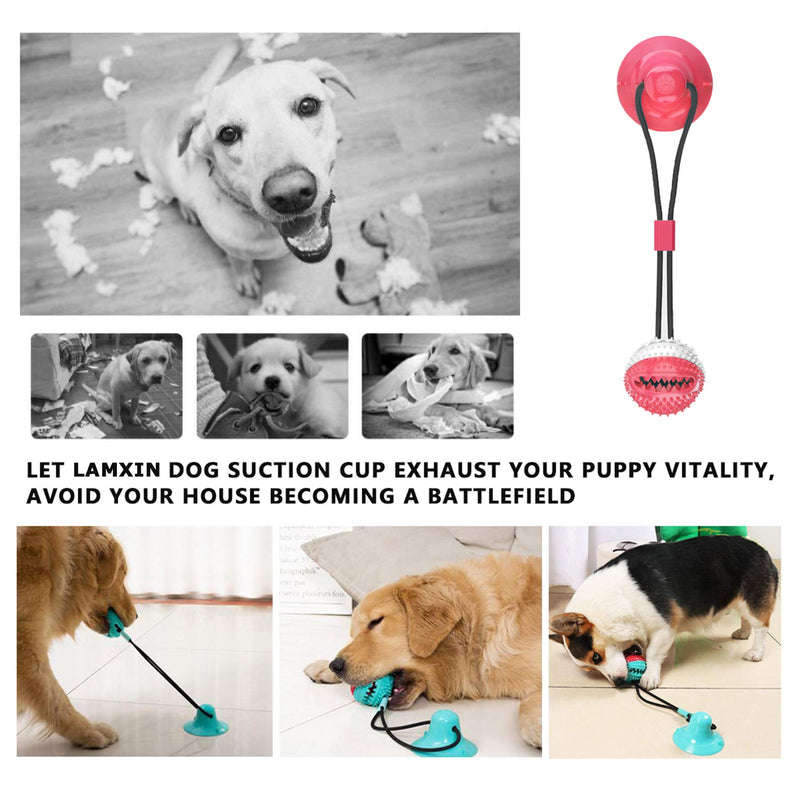 LAMXIN Dog Suction Cup Toy for Small Medium Large Breed, Dog Chew Tug Toys Interactive, Teeth Cleaning Squeaky Tug Toys for Dogs, Dog Suction Cup Tug of War(Red-white) - PawsPlanet Australia