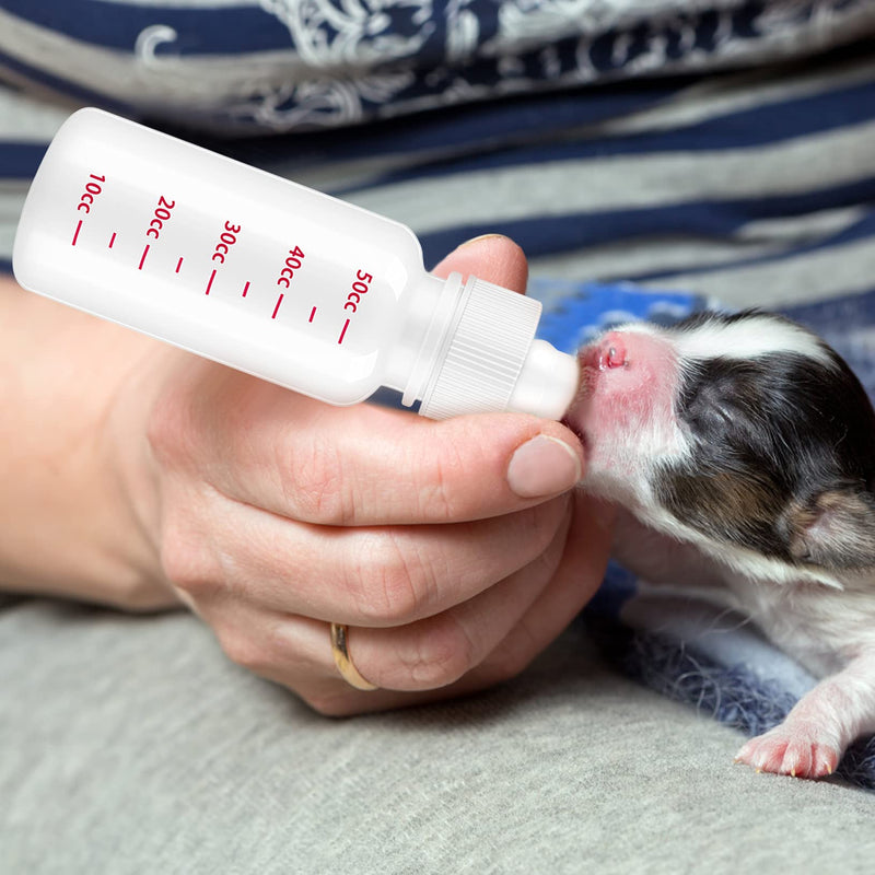 PUFEUOO 4Pcs 50ml Pet Feeding Bottle Kitten Puppy Feeding Bottles with Different Nipples for Newborn Animal Feeder - PawsPlanet Australia