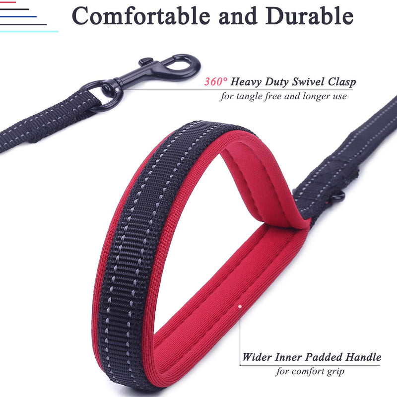 Vivaglory Dog Lead with 2 Padded Handles, Heavy Duty 4ft Long Reflective Safety Training Traffic Handle Lead Walking Leash for Small to Medium Dogs, Black 1.2 m x 1.4 cm - PawsPlanet Australia