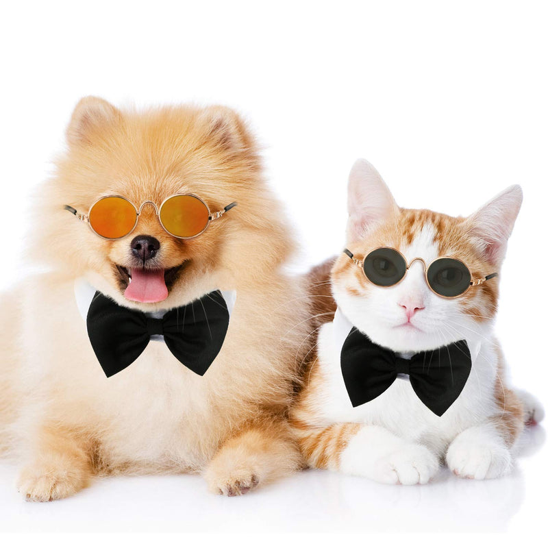 6 Pieces Funny Cute Cat Small Dog Sunglasses Classic Retro Circular Metal Prince Sunglasses Eye-wear Photos Props Accessories Cosplay Glasses (Black and Mix Reflective Color) Black and Mix Reflective Color - PawsPlanet Australia