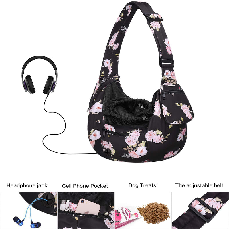 MOSISO Dog Cat Sling Carrier, Pet Dog Carrier Camellia Tote Bag Hands Free Adjustable Padded Strap Breathable Polyester Soft Carrying Travel Shoulder Bag with Front Pocket for Small Dog Cat, Black - PawsPlanet Australia