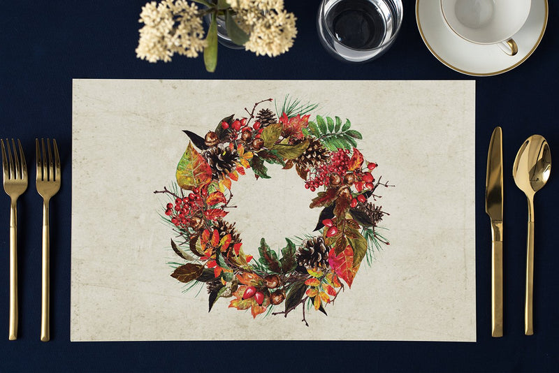 DB Party Studio Thanksgiving Dinner Paper Placemats Pack of 25 Classic Autumn Wreath Design Welcome to Fall Season Family Parties Dining Table Settings Disposable Quick Cleanup 17" x 11" Place Mats - PawsPlanet Australia
