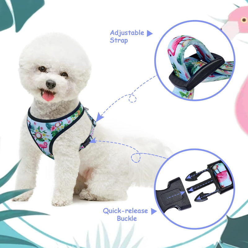 Soft Mesh Small Dog Harness, Adjustable & Comfortable Padded Reflective Vest for Medium Puppy Breeds Dogs Walking S Flamingo - PawsPlanet Australia