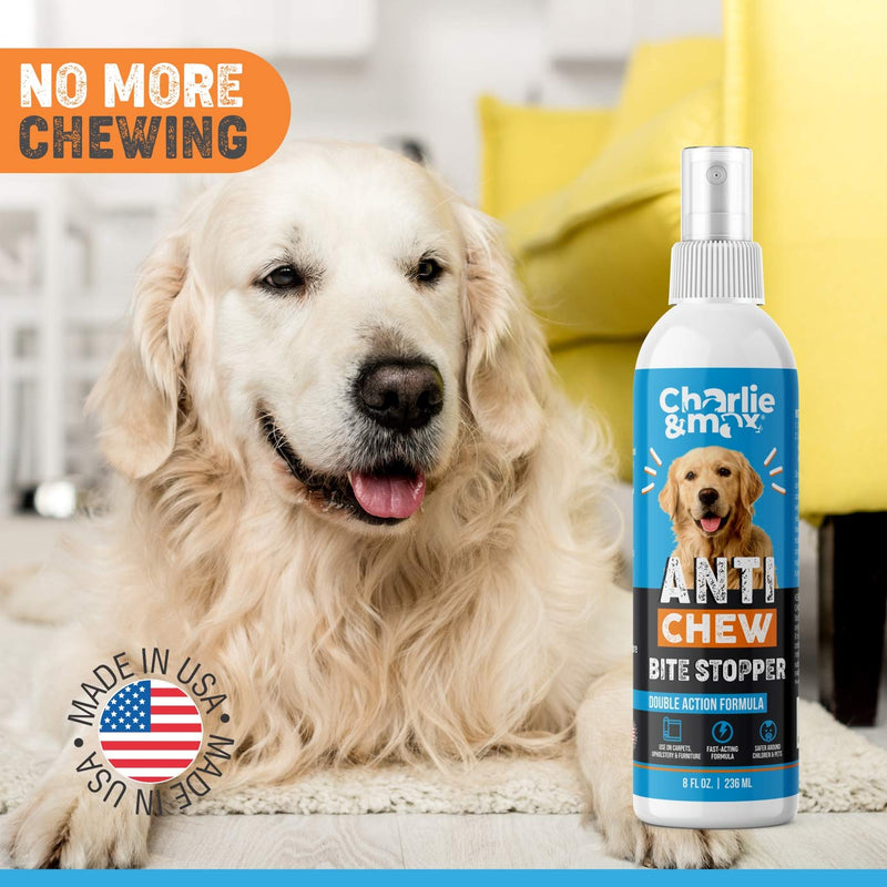 Charlie & Max Anti-Chew Bite Stopper - Fast-Acting Chew Deterrent Spray for Dogs, Cats, Other Small Pets, Chewing & Biting Repellent, Pet-Safe Formula, Non-Toxic, 8 Oz. - PawsPlanet Australia
