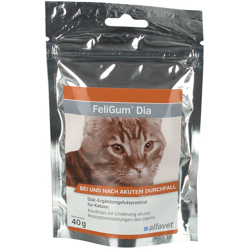 alfavet FeliGum Dia, dietary supplement for diarrhea for cats, intestinal absorption disorders, chewing drops, 40g bag - PawsPlanet Australia