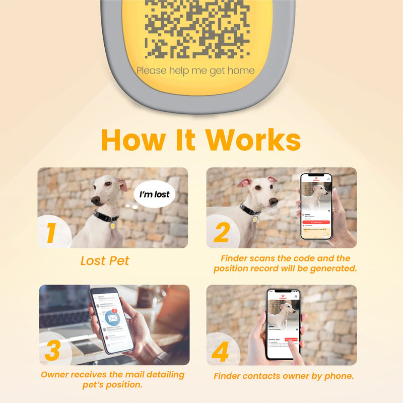 Pawaii Dog Tag, Personalized Dog Tags and Cat Tags, QR Code Address Tags for Dogs, Dog Tag with Dog Online Profile, Silent and Wear-Resistant Silicone Dog Tag Name Tag Yellow - PawsPlanet Australia