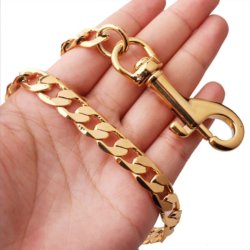 Rose Gold Chain Dog Leash,12MM Width Rose Gold Plated Strong Stainless Steel NK Link Chain with PU Leather Handle,Metal Leash for Small Medium,Large Dogs 3ft(36 inch) - PawsPlanet Australia