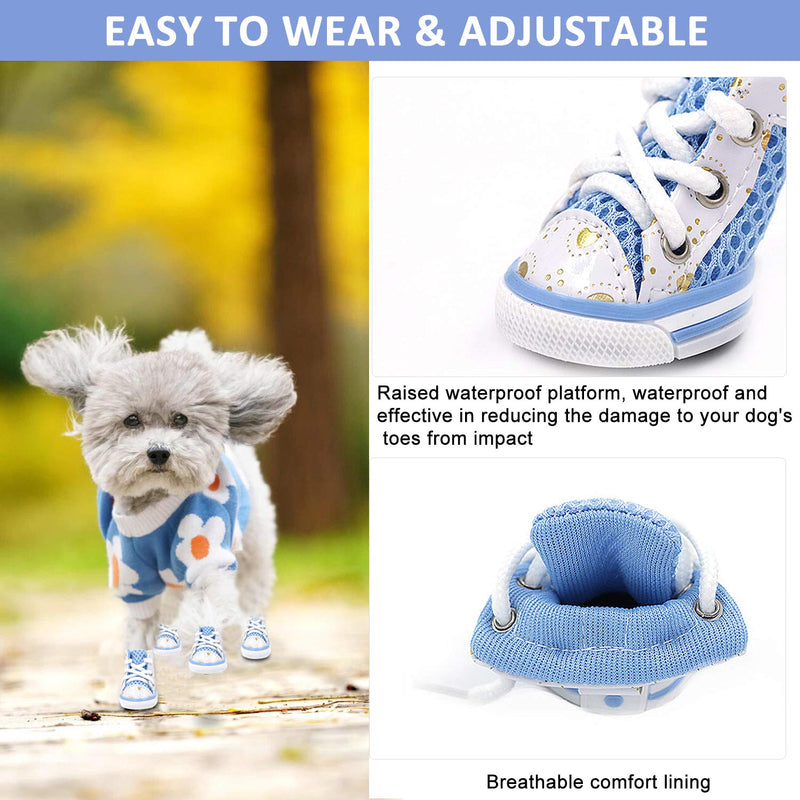 CZXJKKL Dog Shoes, Nonslip Flexible Air-Mesh Lightweight Dog Paw Protective Boots Pet Shoes Puppy Boots Sneaker Booties for Small Medium Dogs #4 Blue - PawsPlanet Australia