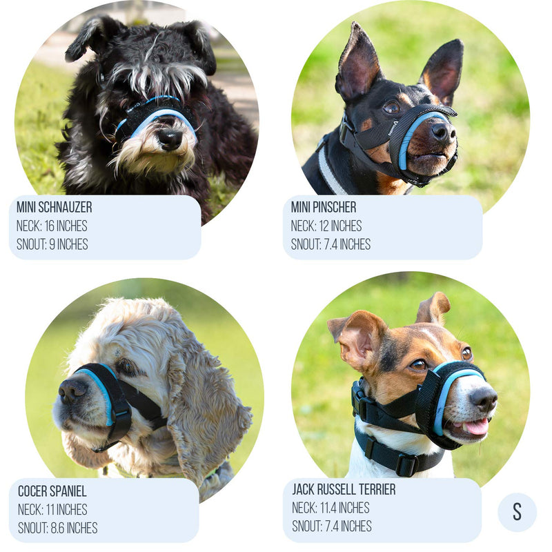 Gentle Muzzle Guard for Dogs - Prevents Biting Unwanted Chewing Safely Secure Comfort Fit - Soft Neoprene Padding – No More Chafing – Included Training Guide Helps Build Bonds Pet Small Blue - PawsPlanet Australia