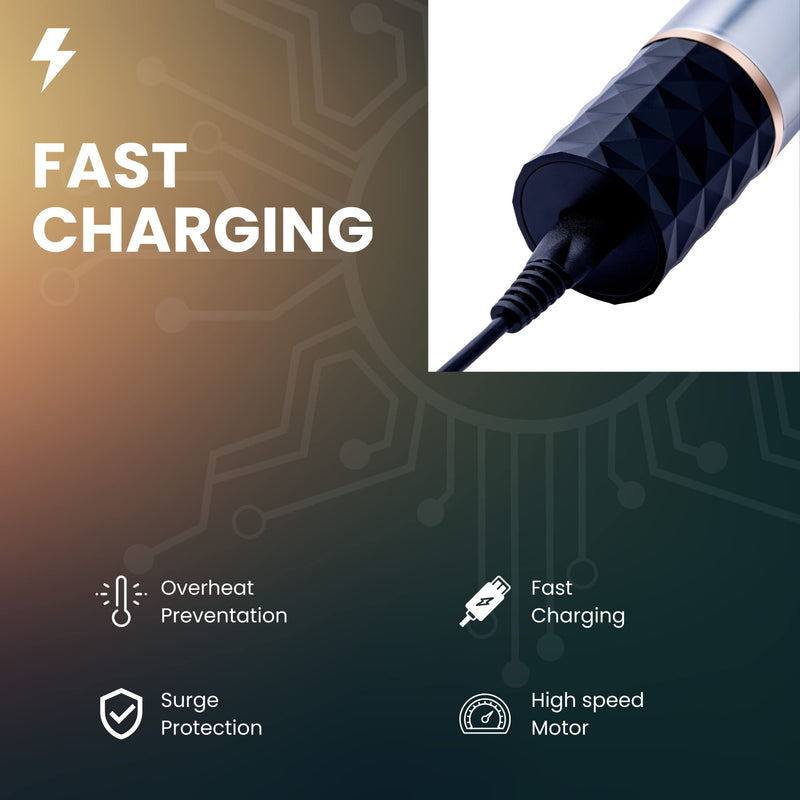 BarberBoss QR-9081 Low Noise Pet Grooming Kit with 2 Speed Settings, Ceramic Blades, USB Charging, LED Display and 8 Comb Attachments - PawsPlanet Australia