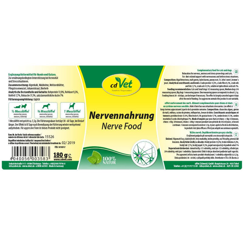 cdVet nerve food 180g - dietary supplement for relaxation for dogs, cats and other pets 180 g - PawsPlanet Australia