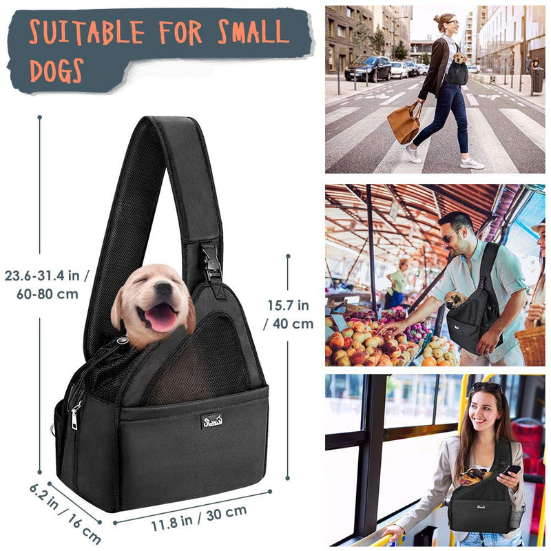 [Australia] - SlowTon Pet Dog Sling Carrier, Hands Free Papoose Small Animal Puppy Travel Bag Tote Breathable Mesh Hard Bottom Support Adjustable Padded Strap Front Pocket Safety Belt Machine Washable Black 