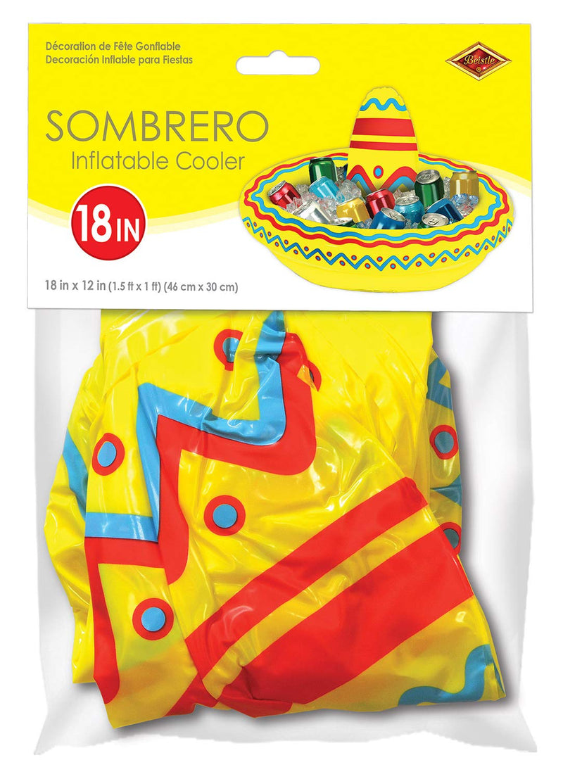 Beistle Novelty Plastic Inflatable Mexican Sombrero Cooler Cinco De Mayo Fiesta Theme Drink Holder Party Suppliescan Decorations, 18" x 12", Yellow/Red/Blue Cooler 18"x12" - PawsPlanet Australia