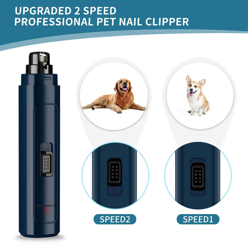 [Australia] - Dog Nail Grinder for Large Dogs, 2 Speed Professional Pet Paw Clippers Trimmers 2000 mAh Rechargeable Eletric Nail File for Large Medium Small Dog Cats dark blue 