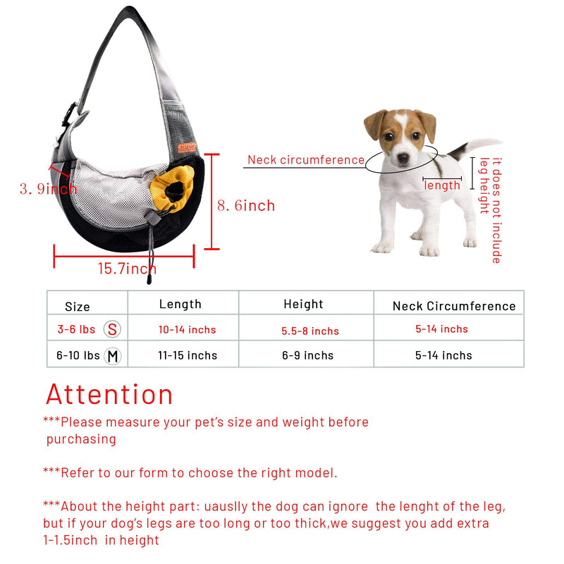 [Australia] - BELPRO Pet Sling Carrier (New Upgrade) for Small Dogs, Cats and Puppies, Breathable Mesh Pet Front Hands-Free Bag with Adjustable Shoulder Strap for Outdoor and Travel S(UP TO 6LBS) Black 