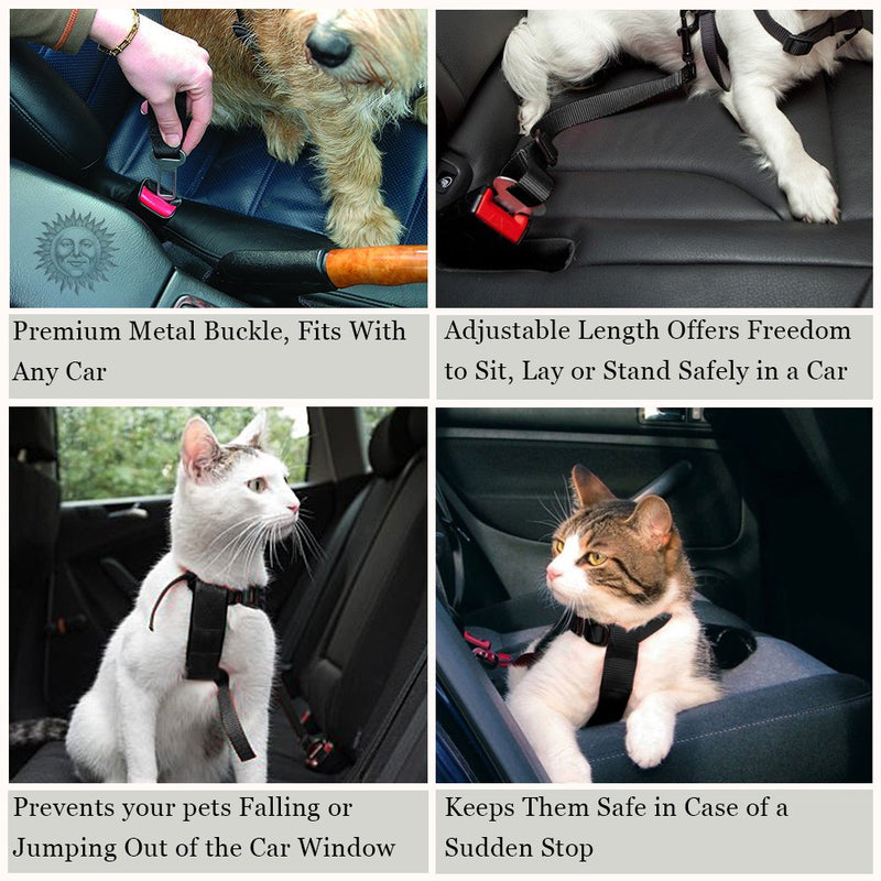 [Australia] - 2 Adjustable Car Seat Belts for Dogs & Cats --- Triple the survival rate in accidents - Prevent stress from travel in kennel - Allow breathing fresh air without pets jumping out - Support all cars 