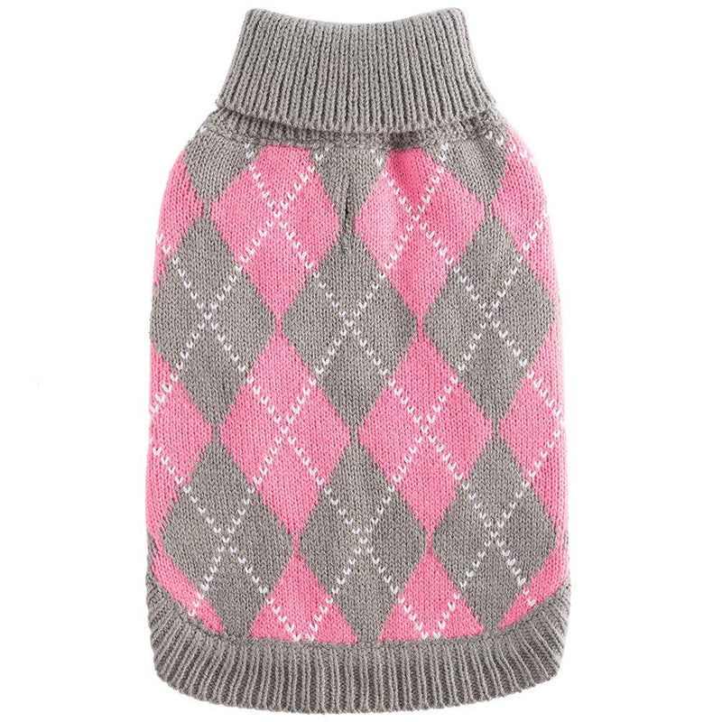 [Australia] - PAWCHIE Classic Dog Sweater Knit Turtleneck, Plaid Knitwear Sweaters, Warm Clothes for Small to Large Dogs XS Grey & Pink 