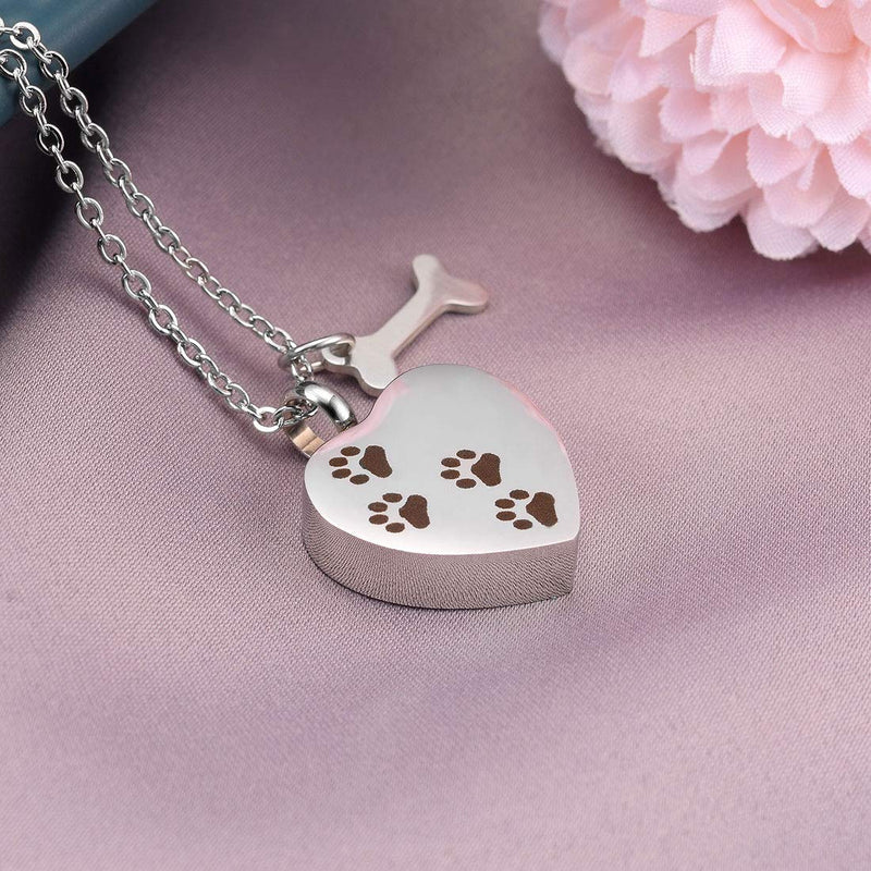 [Australia] - Cat Eye Jewels Stainless Steel Black Paw Print Pendant Pet Cremation Keepsake Ash Holder Memorial Urn Necklace for Ashes with Funnel Kit Heart with Paw Print 